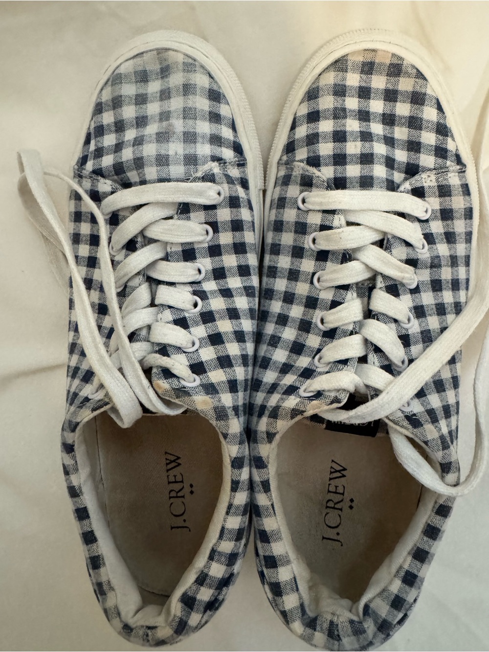 J. Crew Navy and White Gingham Canvas Sneakers